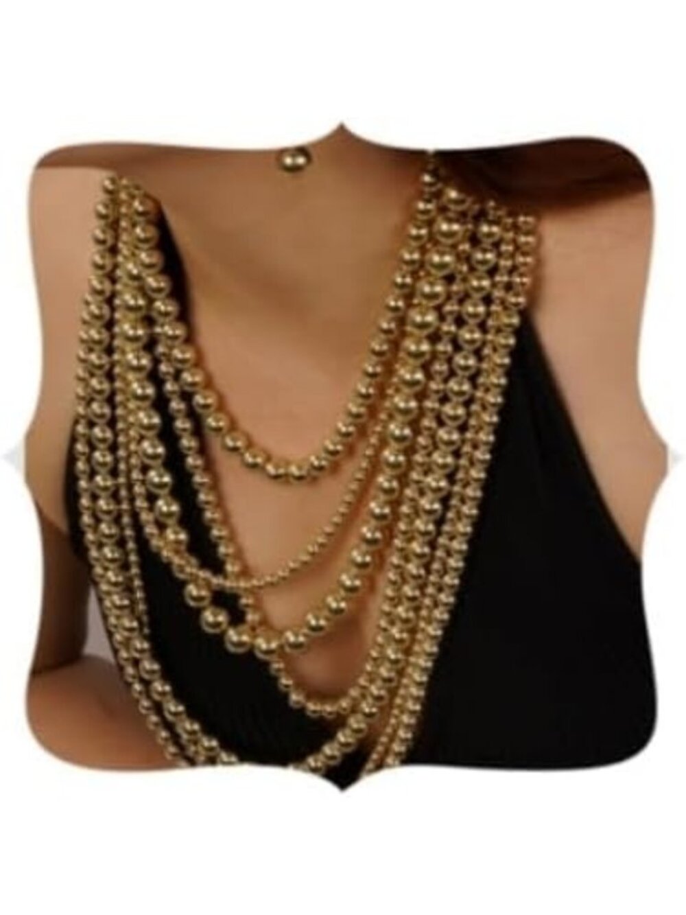 Chic Multi-Layer Faux Pearl Necklace & Earrings Set - Gold Chunky Choker for